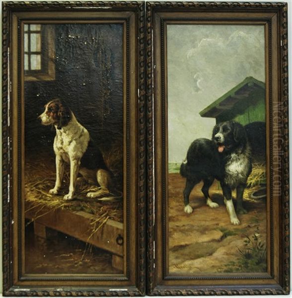 Cani (pair) Oil Painting by Ottavio Grolla