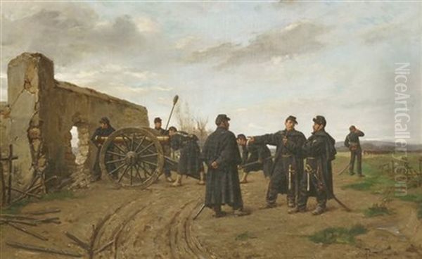 Preparing The Cannon Oil Painting by Paul (Louis Narcisse) Grolleron