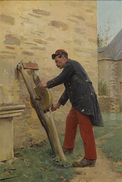 Sharpening The Knife Oil Painting by Paul (Louis Narcisse) Grolleron