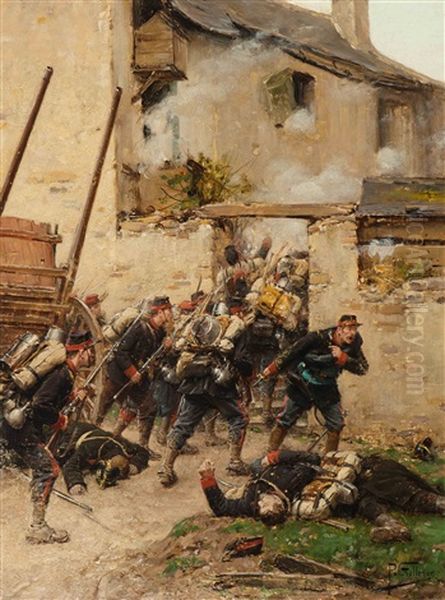 Charge De L'infanterie Oil Painting by Paul (Louis Narcisse) Grolleron