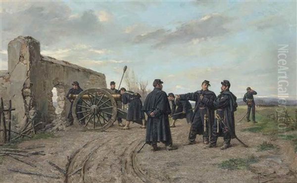 Preparing The Cannon Oil Painting by Paul (Louis Narcisse) Grolleron