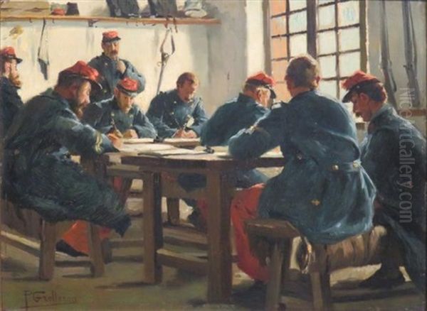 Soldiers At Table Oil Painting by Paul (Louis Narcisse) Grolleron