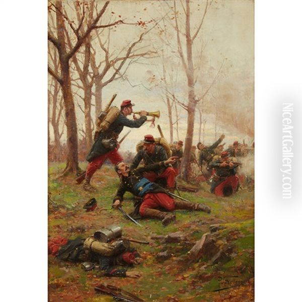 Sounding The Trumpet Oil Painting by Paul (Louis Narcisse) Grolleron