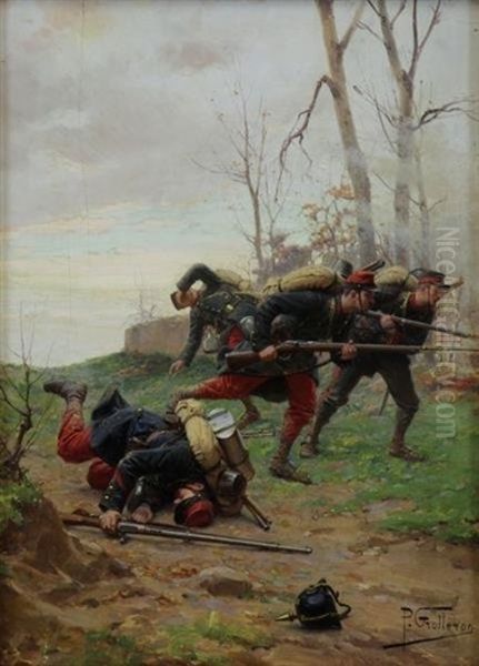 Battle Scene Oil Painting by Paul (Louis Narcisse) Grolleron