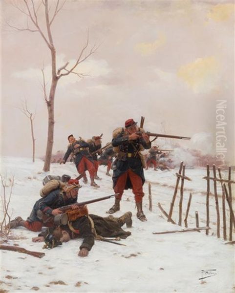 Battle Scene,1882 Oil Painting by Paul (Louis Narcisse) Grolleron