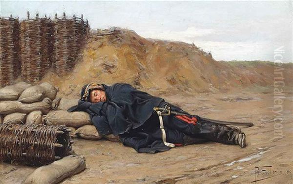 A Sleeping Napoleonic Soldier Oil Painting by Paul (Louis Narcisse) Grolleron