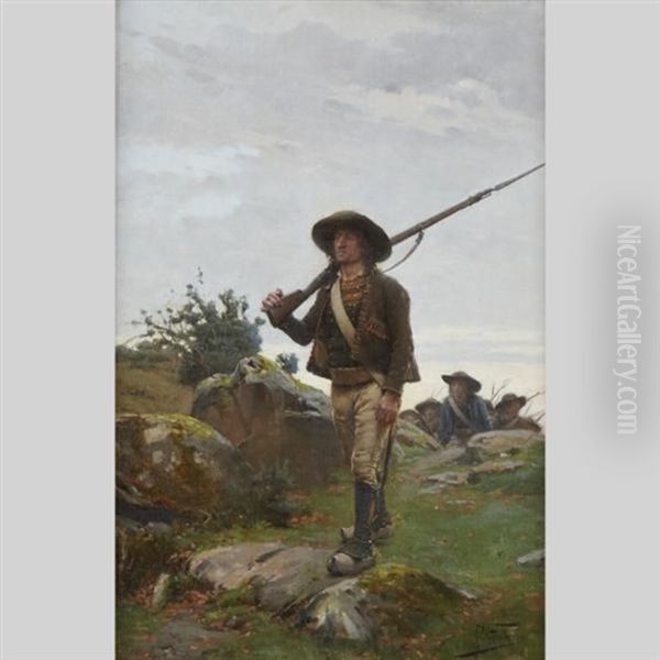 Mercenaries On A Hillside (napoleon's Army) Oil Painting by Paul (Louis Narcisse) Grolleron