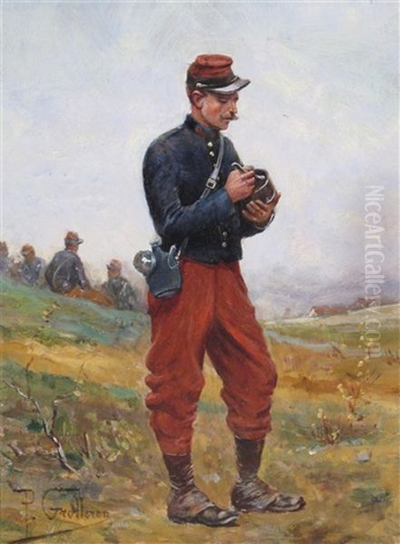 Studies Of French Soldiers (pair) Oil Painting by Paul (Louis Narcisse) Grolleron