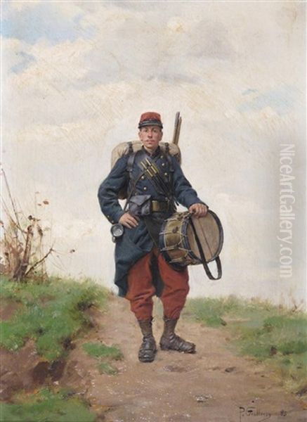 A French Military Drummer Oil Painting by Paul (Louis Narcisse) Grolleron