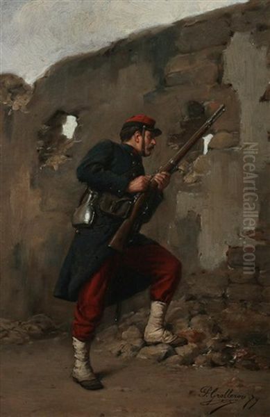 Infantry Soldier Behind Rampart by Paul (Louis Narcisse) Grolleron