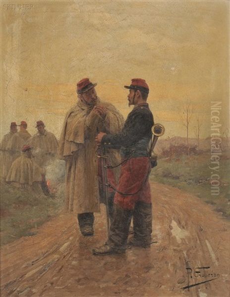 Soldiers In Conversation On A Country Lane by Paul (Louis Narcisse) Grolleron