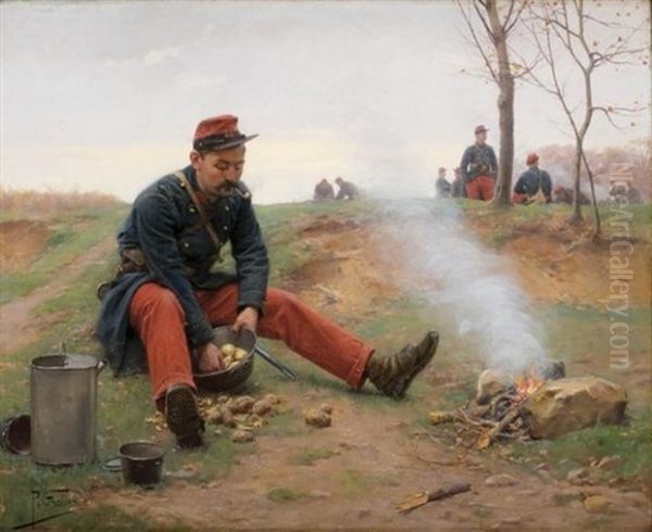 Le Cuisinier De L'escouade, 44e Regiment D'infanterie Oil Painting by Paul (Louis Narcisse) Grolleron