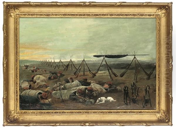 French Soldiers Sleeping At The Frontier Oil Painting by Paul (Louis Narcisse) Grolleron