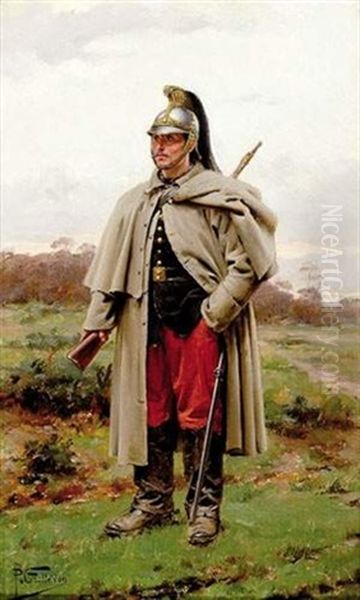 Le Cuirassier Francais Oil Painting by Paul (Louis Narcisse) Grolleron