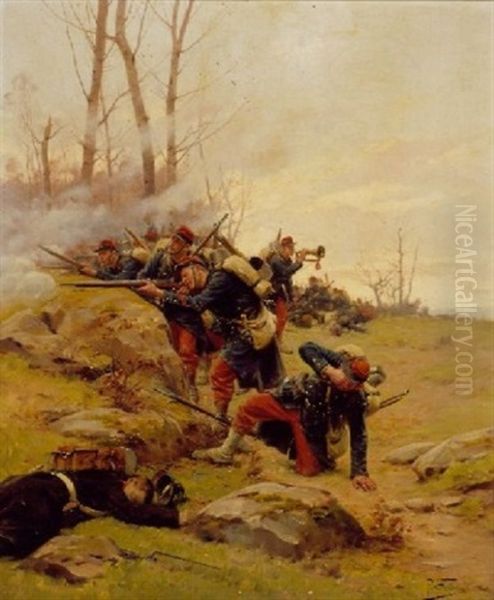 Military Campaign In The Franco-prussian War Oil Painting by Paul (Louis Narcisse) Grolleron