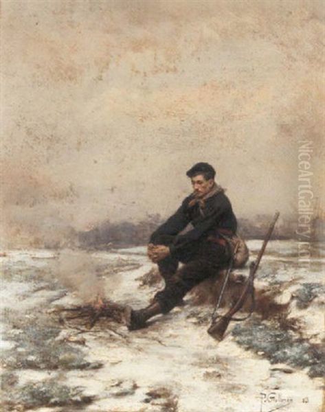 A Break From The Cold Oil Painting by Paul (Louis Narcisse) Grolleron