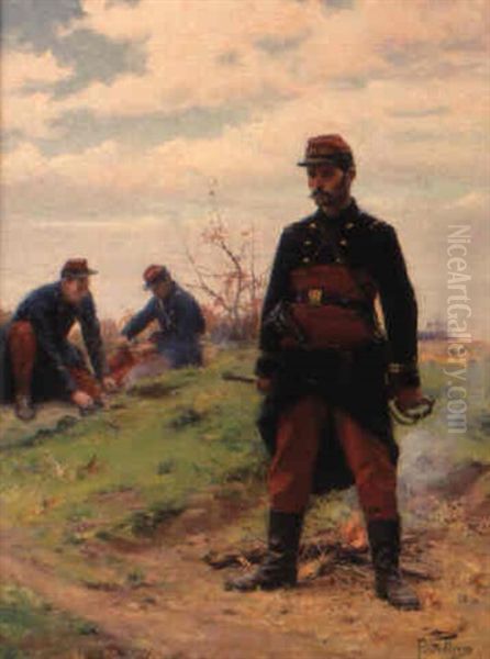 Soldiers At The Bivouac Oil Painting by Paul (Louis Narcisse) Grolleron