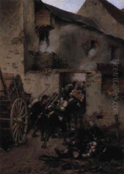 Fighting House To House Oil Painting by Paul (Louis Narcisse) Grolleron