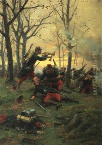 Infantry Charge Oil Painting by Paul (Louis Narcisse) Grolleron