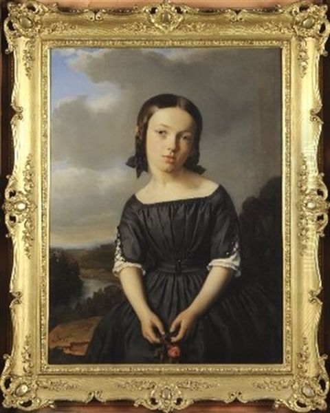 Portrait De Jeannette Defline Oil Painting by Vital De Gronckel