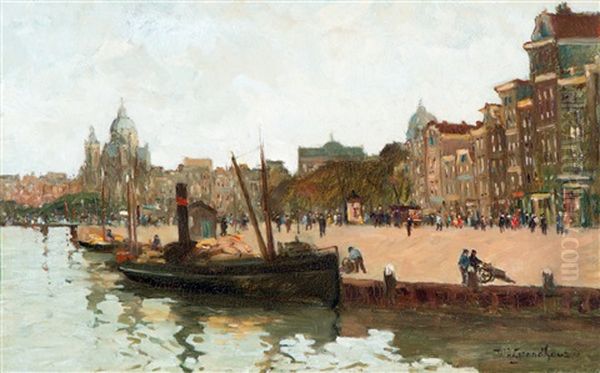 Amsterdams Stadsgezicht Met De Sint Nicolaaskerk Oil Painting by Willem Adrianus Grondhout