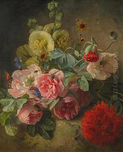 Stillleben Mit Rosen Und Mohn Oil Painting by Theude Groenland