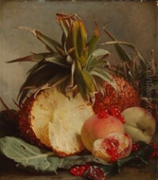 Still Life With Pineapples And Peaches Oil Painting by Theude Groenland