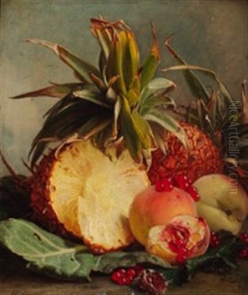 Still Life With Pineapples And Peaches Oil Painting by Theude Groenland