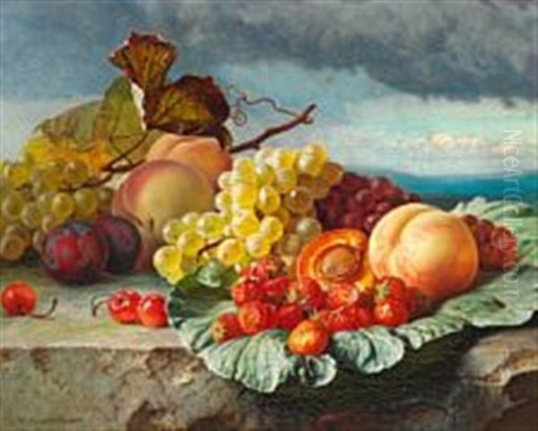 Still Life With Peaches, Plums, Cherries, Strawberries And Grapes On A Sill Oil Painting by Theude Groenland