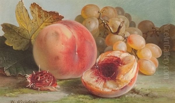 Still Life With Peaches Oil Painting by Theude Groenland