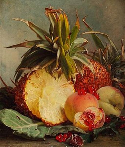 Still Life With Pineapples And Peaches Oil Painting by Theude Groenland