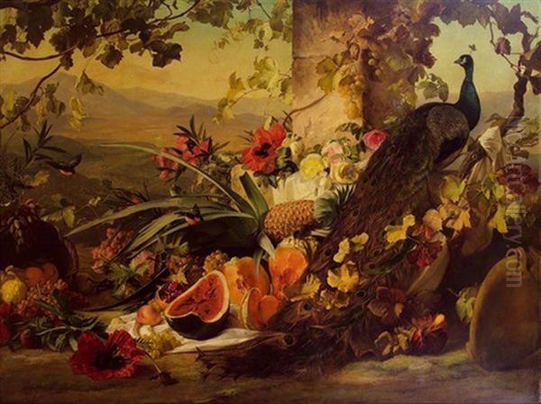 Stillleben Mit Obst Und Pfau Oil Painting by Theude Groenland