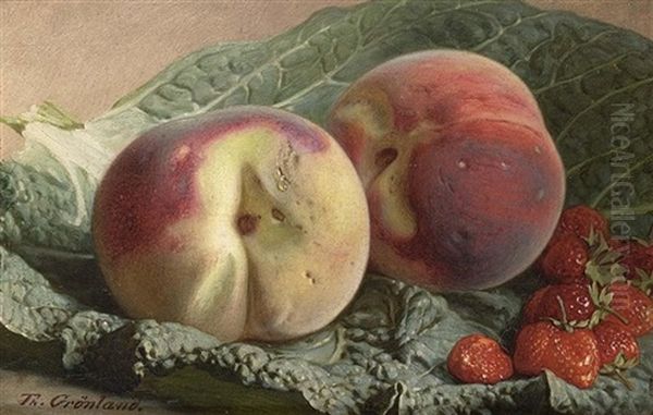 A Still Life With Peaches And Strawberries Oil Painting by Theude Groenland