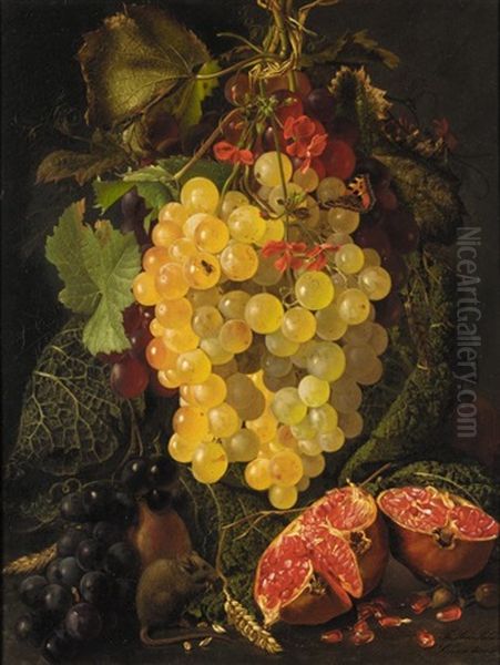 Still Life Of Fruit And A Field Mouse Oil Painting by Theude Groenland