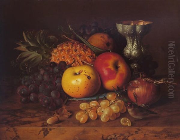 Stilleben Mit Trauben, Apfeln Und Ananas Oil Painting by Theude Groenland