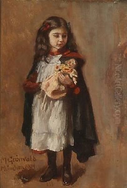 A Girl With Her Doll Oil Painting by Markus Frederik Steen Gronvold