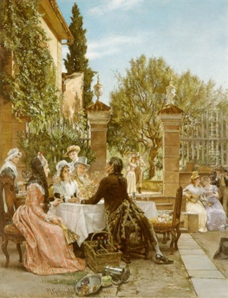 The Luncheon Party Oil Painting by Markus Frederik Steen Gronvold