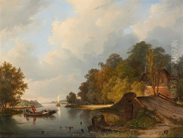 Paysage Lacustre Anime Oil Painting by Frans Arnold Breuhaus de Groot