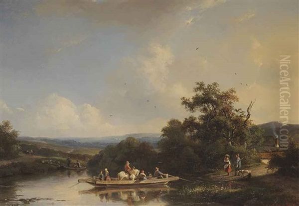 The Ferry Crossing Oil Painting by Frans Arnold Breuhaus de Groot