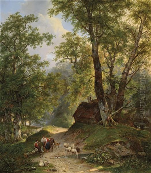 Begegnung Der Hirten Am Heimweg Oil Painting by Frans Arnold Breuhaus de Groot