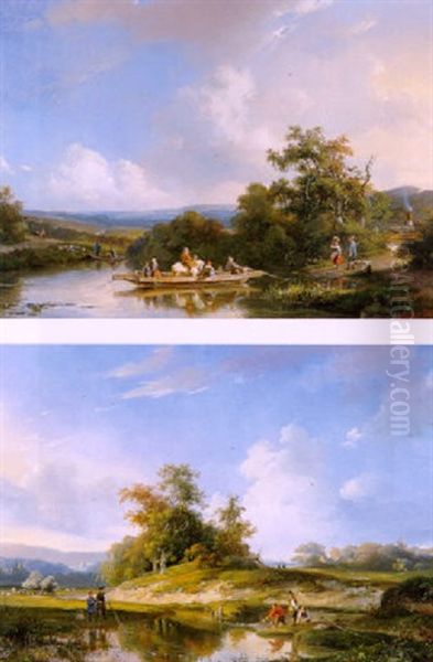 Rivierlandschap Met Vissers Langs De Oever Oil Painting by Frans Arnold Breuhaus de Groot