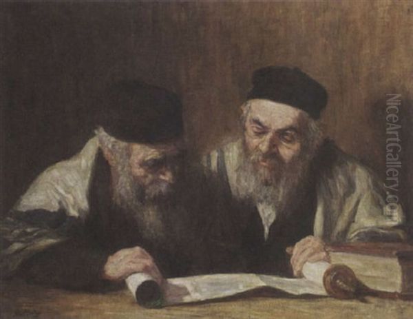 Dutch Rabbis Studying The Thora Oil Painting by Maurits De Groot