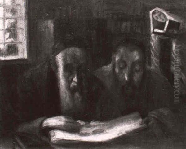 Rabbis Studying The Talmud Oil Painting by Maurits De Groot