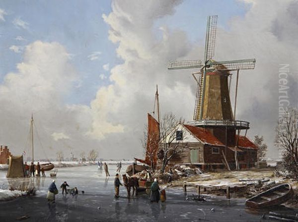 A Winter Landscape Oil Painting by A. de Groote