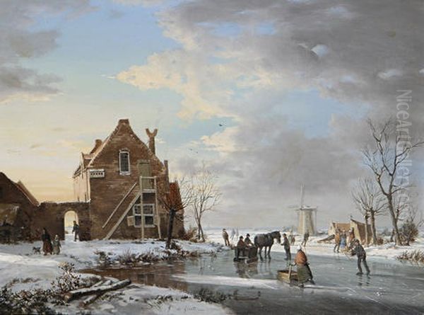 A Winter's Evening, Dordrecht Oil Painting by A. de Groote