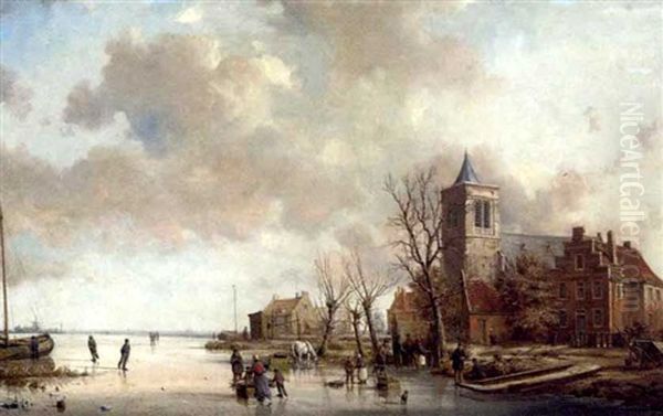 View On A Canal Near Gouda Oil Painting by A. de Groote