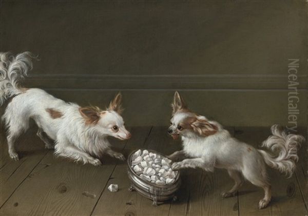 Two Toy Spaniels At A Sugar Bowl Oil Painting by Johann Friedrich Grooth