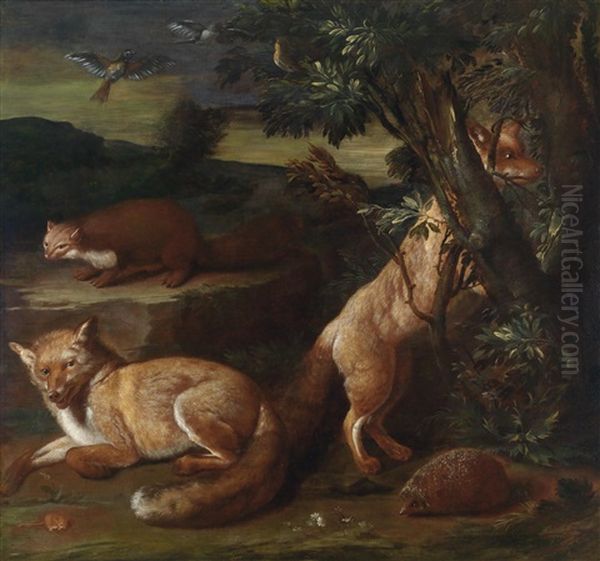 Wildtiere Vor Landschaftshintergrund by Johann Friedrich Grooth