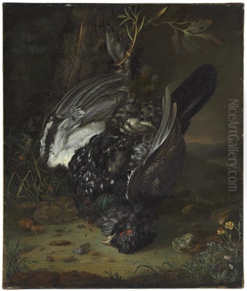 A Blackcock In A Wooded Landscape Oil Painting by Johann Friedrich Grooth