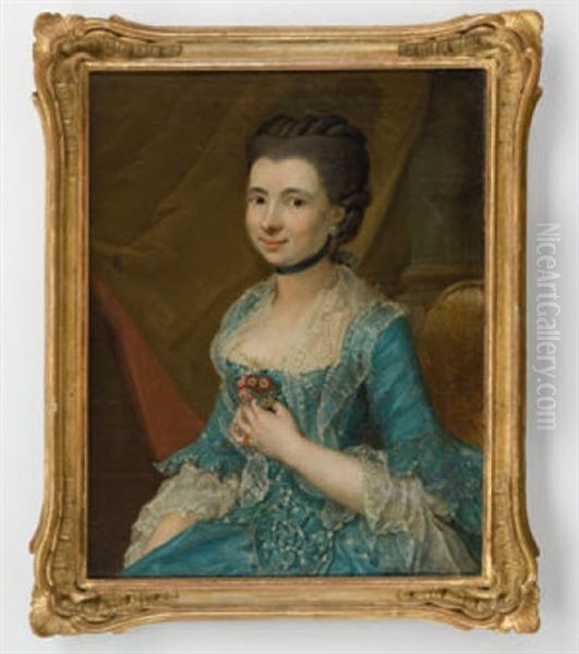 Bildnis Einer Jungen Dame In Blauem Kleid Oil Painting by Johann Niklaus Grooth